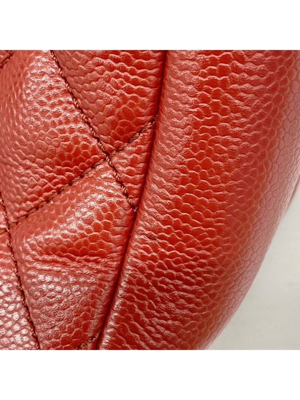 Chanel Chain Tote Bag Quilted Caviar Leather Red Silver